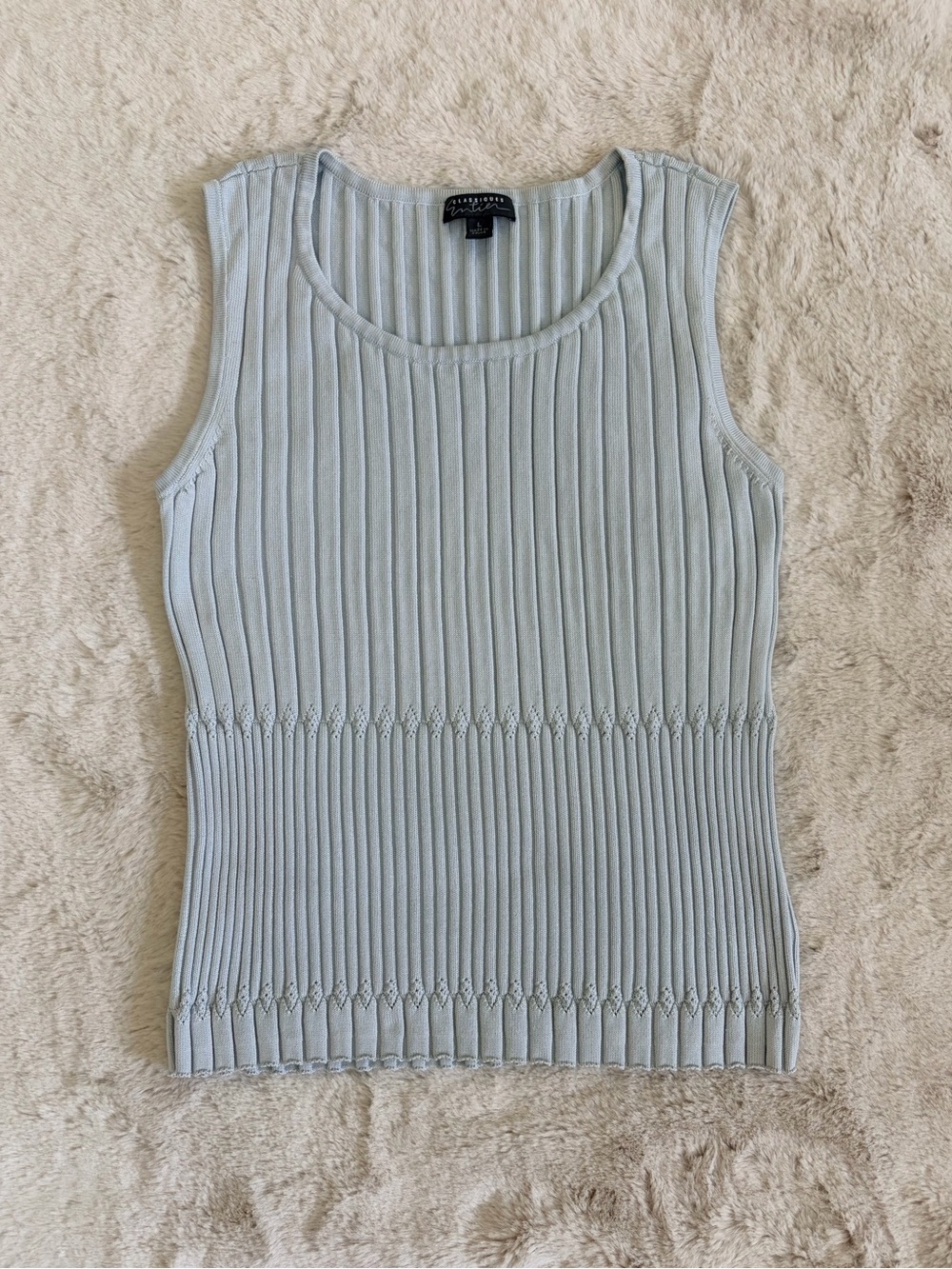 Classiques Entier Silk Blend Ribbed Knit Tank Pointelle Y2K Minimalist Top L